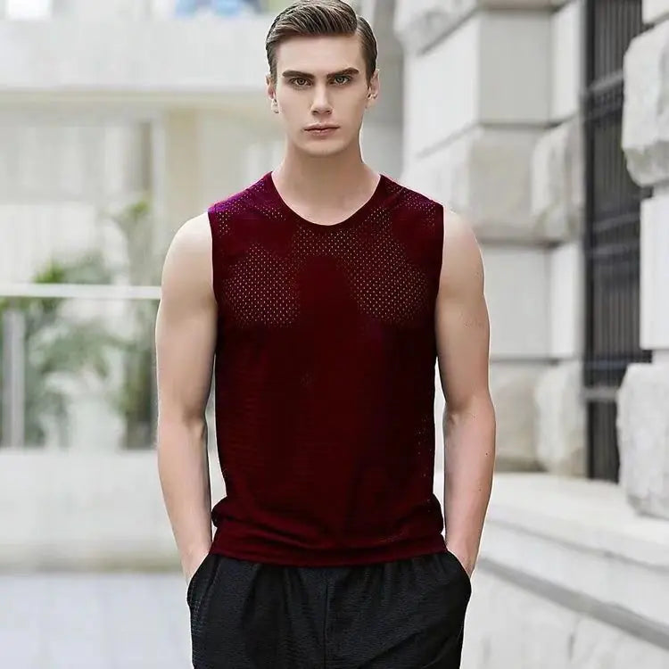 Men's Sleeveless Ice Silk Breathable Sports T-shirt