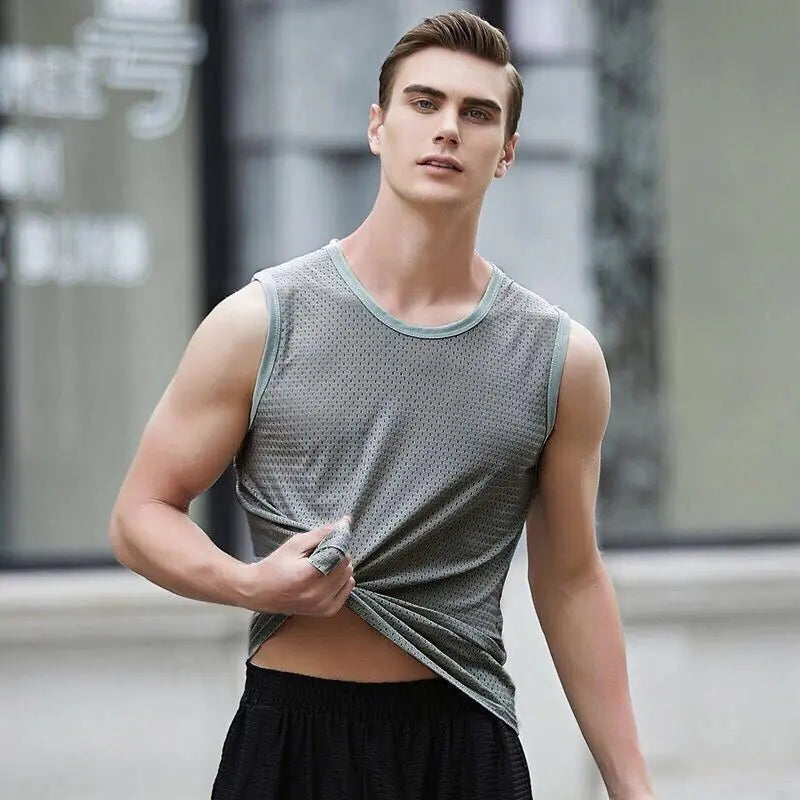 Men's Sleeveless Ice Silk Breathable Sports T-shirt
