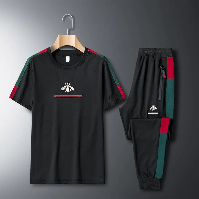 Men's Sports Set: Short Sleeve T-Shirt & Long Pants