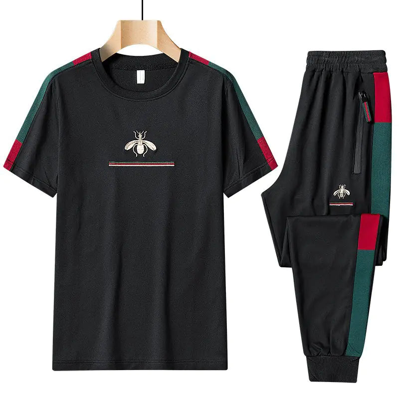 Men's Sports Set: Short Sleeve T-Shirt & Long Pants