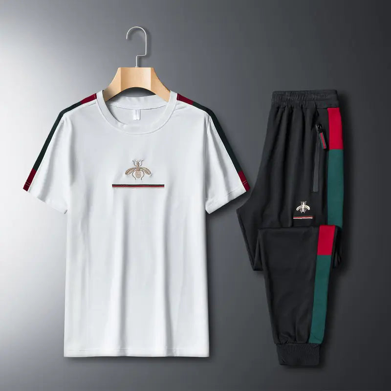 Men's Sports Set: Short Sleeve T-Shirt & Long Pants