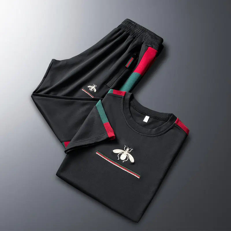 Men's Sports Set: Short Sleeve T-Shirt & Long Pants